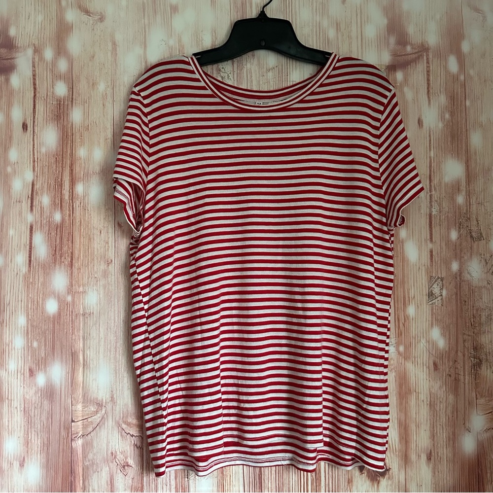 Divided H&M Basic Red & White Striped Crewneck White T Shirt Size L